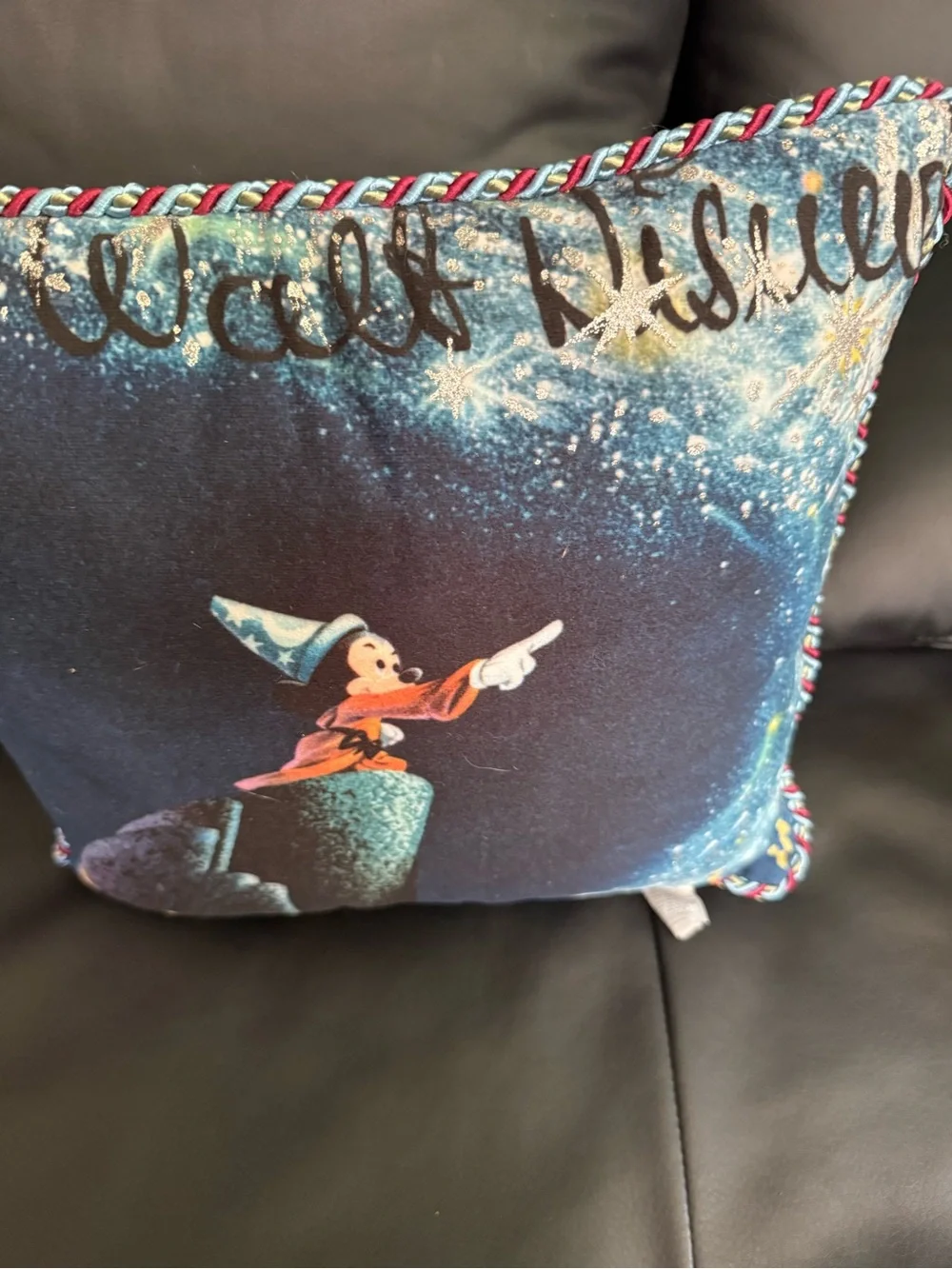 2006 RARE Disney Shopping Fantasia Sorcerer Mickey POSTER ART PILLOW Braid EUC